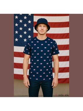 Isaac Morris IML Men's Flag Print Patriotic Short Sleeve Graphic T-Shirt - Large